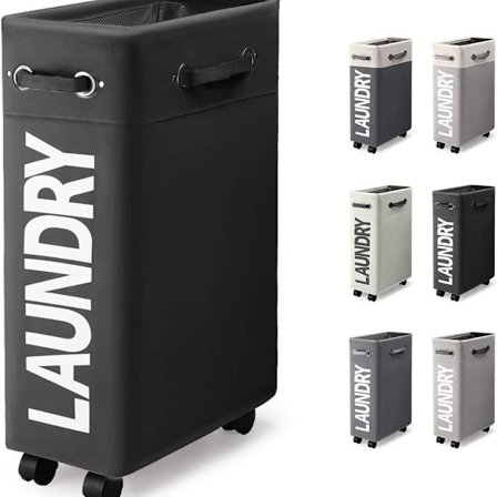 Hopfällbar tvättkorg med 4 hjul 46L Smalare och hopfällbar
