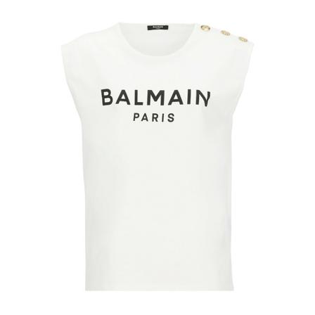 Balmain Top With Logo Hvid, Dame