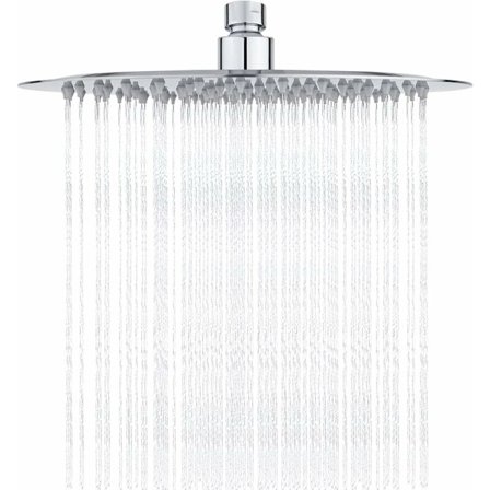 Brusehoved i rustfrit stål - Vandbesparende brusebad, 25 cm rundt brusehoved, universelt regnbrusehoved 1/2 tomme gevind