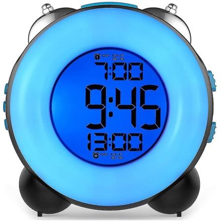 Høj Alarmur Til Tungsovende Med Valgfri Alarm Dobbelt Alarmindstilling Snooze Funktion (Hel Blå) 1 stk -ys
