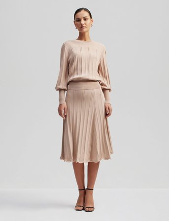 Malina Anissa Ribbed Knit Midi Skirt - Beige - M