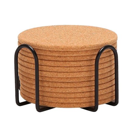 Pakke med 12 absorberende bordskånere af kork med holder, varmebestandigt kopmåttesæt, genanvendelig rund drikkeunderlag