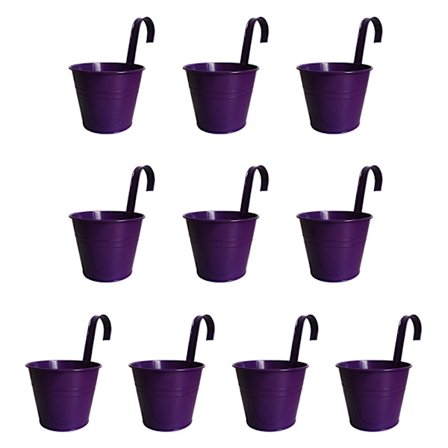10 stk. hengende blomsterpotter med avtakbar krok, metalljernbøtte, plantekasse for rekkverk, balkong, hagedekorasjon