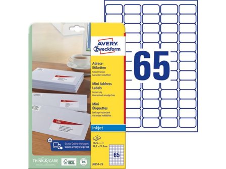 AVERY Etikett QuickDry 38,1x21,2mm 1625/fp - Lyreco - Emballage och lagerutrustning - Etiketter och godsmärkning - Adressetiketter