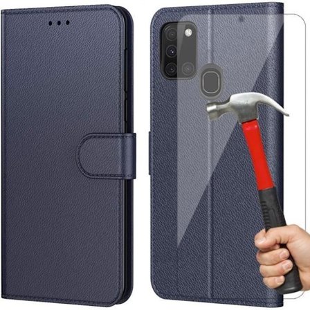 Coque - BOOLING - för Samsung A21S - Mörkblå - Semi-rigid - 2 Härdat Glas