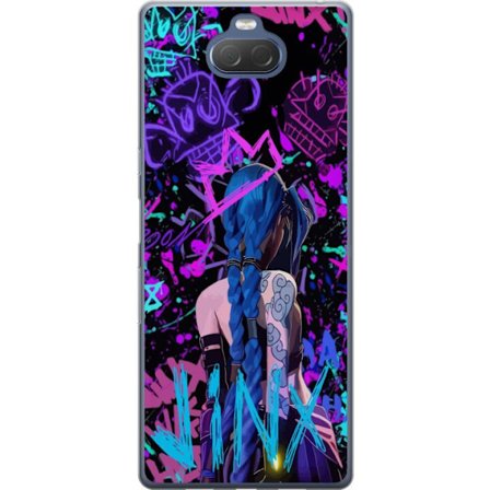 Yhteensopiva Puhelinkuori Sony Sony Xperia 10 Plus Värikäs graffitipiirustus, jossa on sinipäinen hahmo urbaanissa katutaidetyylissä