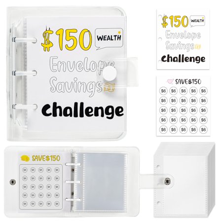 Utmaningsbok för sparande - Mini-pärm i PVC, budgetplanerare - $150-mål