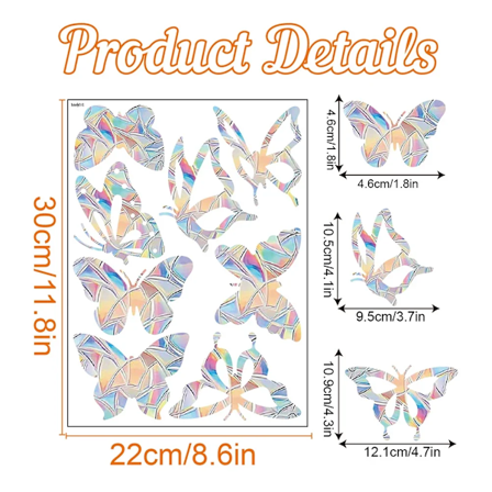 Farverige Vindue Sticker Suncatcher Regnbue Prisme Sommerfugl Statisk Glas Klistermærke Pvc Anti-Kollision Krasch Glas Indretning Butterfly