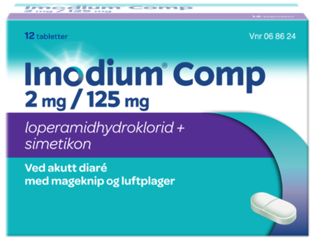 Imodium Comp 2 mg/125 mg tabletter, 12 stk.