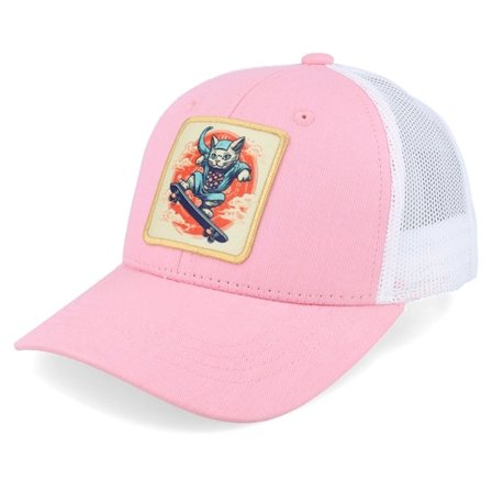 Kiddo Cap - Roze trucker Cap - Kids Skater Cat Patch Pink/White Trucker @ Hatstore