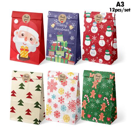 12st Julpapperspåsar Santa Claus Snowman Holiday Xmas Par