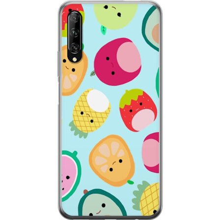 Yhteensopiva Puhelinkuori Huawei P smart Pro 2019 Kawaii-hedelmien kuvioita, kuten mansikkaa, sitruunaa, ananasta ja avokadoa vaaleansinisellä taustal