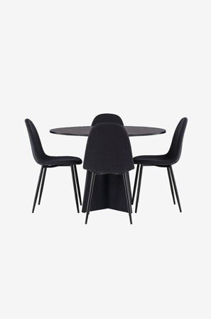 Venture Home - Spisegruppe Bootcut med 4 spisebordsstole Polar - Sort - Spisebordssæt 4 personer - Fra Homeroom