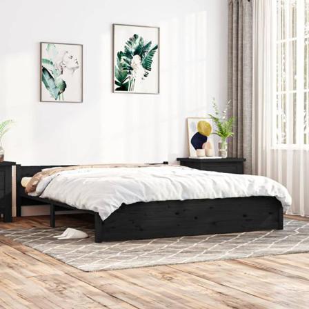 Vidaxl Sängram Svart Massivt Trä 180x200 Cm Svart