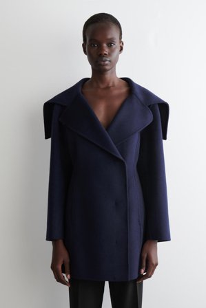 COS Women's Cappotto Corto In Lana Doppiata in Blu