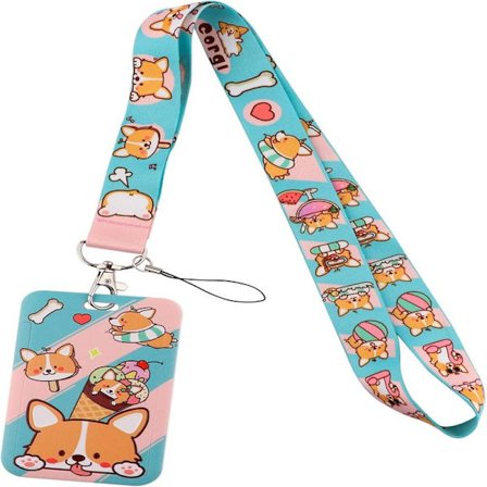 Söpö Corgi ID-kortinpidike kaulanauhalla, Kawaii-kaulanauha ID-merkeille Lapsille Naisille Avaimenperä pidikkeellä Ke:lle