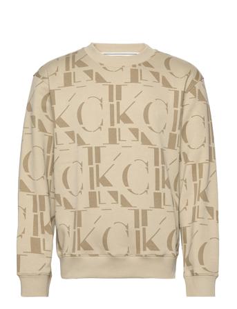 Logo Aop Crew Neck Sweatshirt Trøje Beige Calvin Klein Jeans