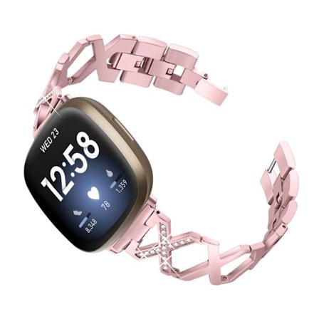 Fitbit Sense / Versa 3 strass X-style klockarmband i rostfritt stål - Rosa Ros