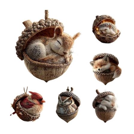 (1-stk.) Julepynt - Akryl Dyreindretning med Røde Bær, Træophæng til Hytte, Bondegårds Juledekorationer Multicolor