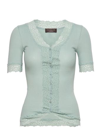 Organic Cardigan Regular Ss W/Lace Blue Rosemunde