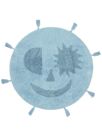 Lavable Tappeto Bambini Geometrico Smiley Blu Chiaro/Blu Rotondo Piccolo Oeko-Tex