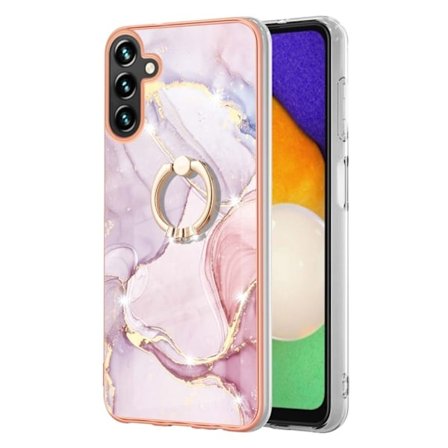 Marble Mønstret Cover med Ring Holder til Samsung Galaxy A13 5G - Rose Guld Marmor Haze