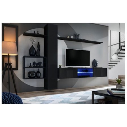 Väggmonterad TV-möbel set Switch Met V - L 270 x P 40 x H 180 cm - Svart