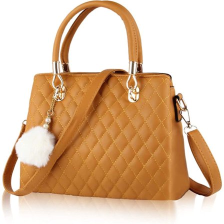 Womens Leather Handbag Purses Top Handle Totes Satchel Quilted Shoulder Bag For Ladies With Pompom A916-449