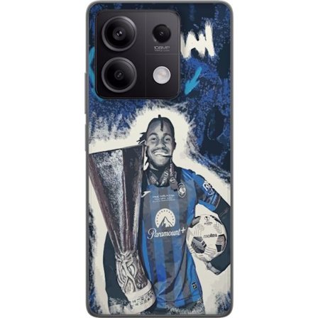 Xiaomi Redmi Note 13 Gennemsigtig cover Ademola Lookmans triumf med pokal blå baggrund fodboldmotiv fyldt med energi og sejrsfølelse inspireret af m