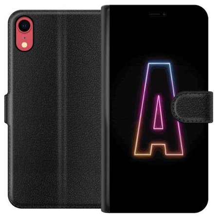 Kompatibel Tegnebogsetui til Apple Apple iPhone XR Minimalistisk neonbogstav A i regnbuefarvet lys mod sort baggrund i moderne typografisk stil
