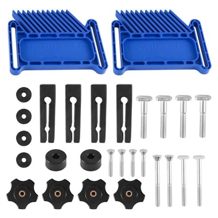 2 st justerbara fjäderbrädor för träbearbetningsverktyg för bordssågar, fräsbord och såg med T-spår, geringsspår - blå