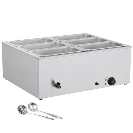 Dampvarmer-Duoku-1500 W-Buffetvarmer i Rustfrit Stål-Bain-marie med 6 Bakkes 1/3