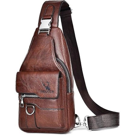 Sling Bags Herr Axelväska Crossbody Väskor Bröstväska PU Läder Vattentät Herrväska Dam Rese Sling Bag Casual Ryggsäck för Vandring, Cykling