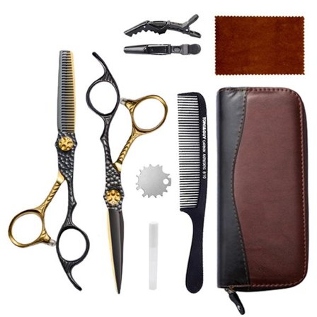 Professionelt sæt frisørsakse - 9CR13 rustfrit stål, CNC-bearbejdet, ergonomiske præcisionsklinger Black&Gold