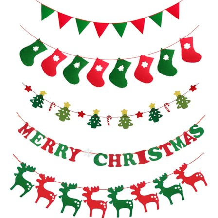 God Jul Vimpel, Jul Dekorationer, 5 Pack Tyg Ha
