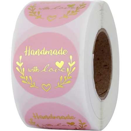 1.5" Runde Håndlagde Kraftetiketter med Rosa Kjærlighet, 500 Etiketter