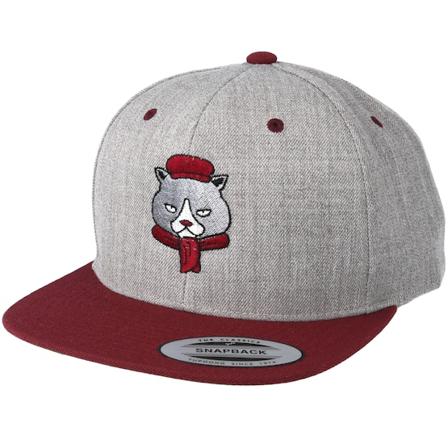 Fat Cat - Harmaa snapback Lippis - Cat With Scarf Grey/Maroon Snapback @ Hatstore
