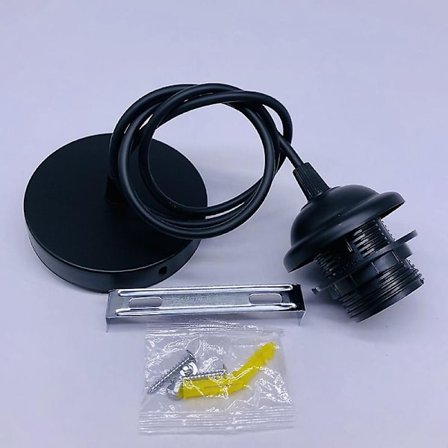 E27-upphängning med skruvring, 100 cm justerbar tygkabel, upphängning kompatibel med lampskärm, ideal uttag för köksupphängning, svart