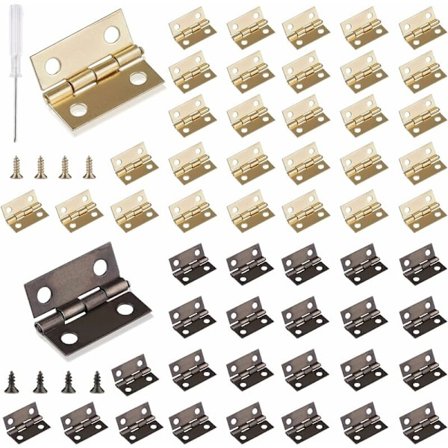 60 stk. antikke minihængsler 1518 mm små hængsler til dukkehus med 240 skruer og skruetrækker til gør-det-selv-håndværk trækasse legetøjsskab skuffe