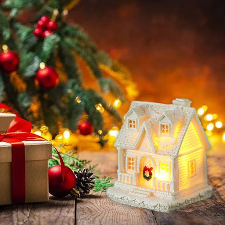 Julbyhusdekoration, Upplyst Julhus i Harts, Julscenbyhus i Harts med Varmvitt LED-ljus Batteri