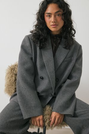 NA-KD Maxi Oversized Structured Blazer - Lang Blazers - Grå - EU 40