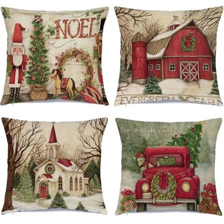 Joulukoristeet Joulutyynynpäälliset 18 X 18 Tuumaa 4 Kpl Sarja - Joulu Sarja Tyynynpäällinen Mukautettu Vetoketjullinen Neliötyynynpäällinen