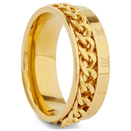 Gold-Tone Roman Chain Ring for Men - Steel rings