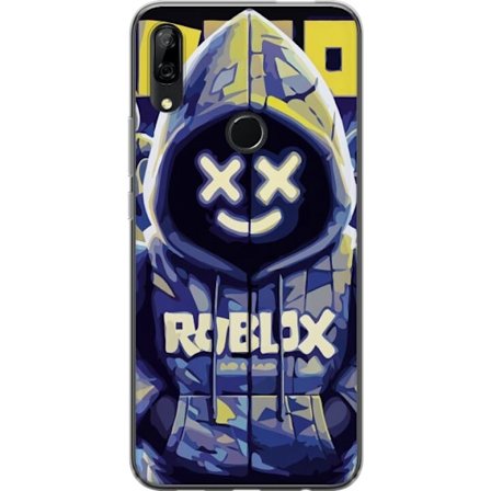 Kompatibelt Mobildeksel til Huawei Huawei P Smart Z Blågul Roblox hettegenserfigur med minimalistisk neonstil og masket ansikt, moderne spillillustra