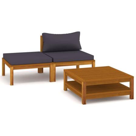 Vidaxl Loungegrupp För Trädgården Med Mörkgråa Dynor 3 Delar Aka Grå