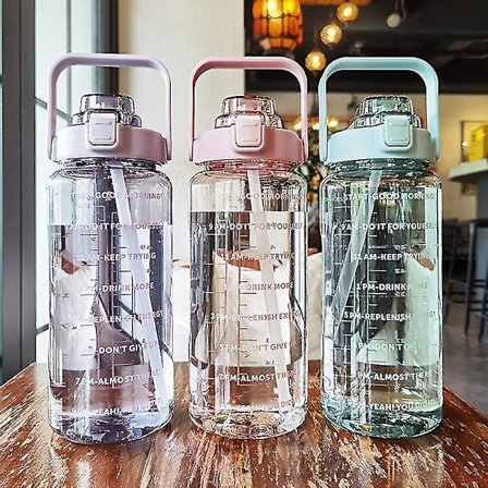 2l Bärbar Stor Kapacitet Vattenflaska Fitness Vattenkanna Med Tidsmarkering