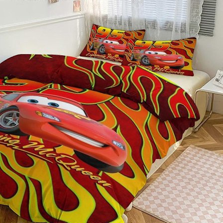 Ez191 Biler Lynet McQueen Trykk Sengetøysett Mønster Dynetrekksett 3 Deler 1 Dynetrekk Og 2 Putetrekk for Kvinner Menn Tenåringer Flere størrelser å 