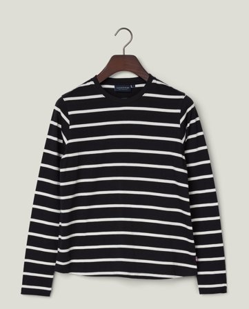 Lexington Langærmet bomulds-T-shirt i Supima bomuld, sort/hvide striber