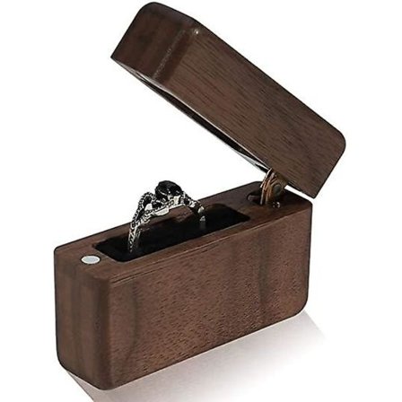 Vintage trering i trä för bröllop, förlovning, frieri, liten handgjord trering i trä, smyckeskrin