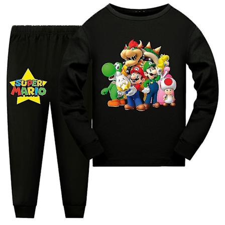 Super Mario Pyjamas Långärmad T-shirt Byxor Sovkläder Nattkläder Pjs Set Barn Pojkar Flickor Pyjamas Loungewear Ålder 7-14 År CMK Svart 7-8 Years 